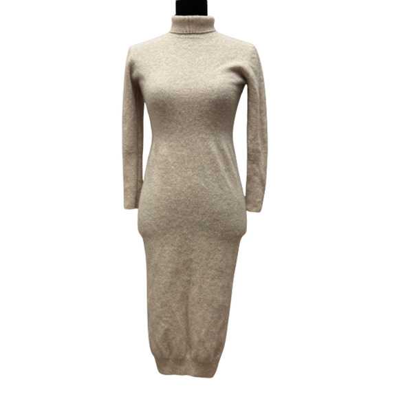 Naadam Signature Cashmere Turtleneck Sweater Dress in Oatmeal Size Small - Picture 1 of 7